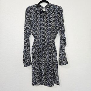 GAP L Tall Blue Geometric Print Wrap‎ Dress Long Sleeve Mini